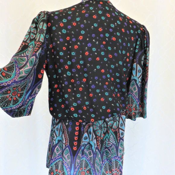 Multi Color Tunic Black Tunic Blouse with Colorful Print - Picture 5 of 11